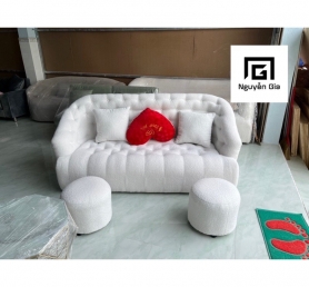 sofa băng vải lông cừu trắng