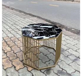 Bàn trà sofa hình lục giác mặt kính giả đá